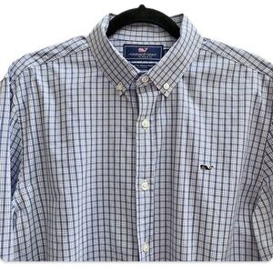 Vineyard Vines Slim Fit Whale Shirt 100% Cotton Men's Size L Blue White Plaid